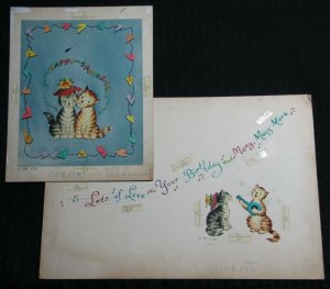 LOTS OF LOVE ON YOU BIRTHDAY Serenading Cat 2pcs 15x10 Greeting Card Art #B1198