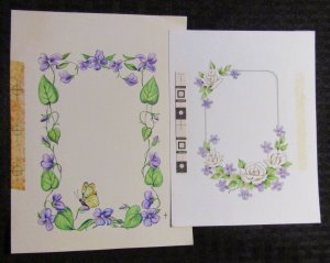ANNIVERSARY Purple White Flowers Butterfly 6x8 Greeting Card Art #1239 1778 LOT 