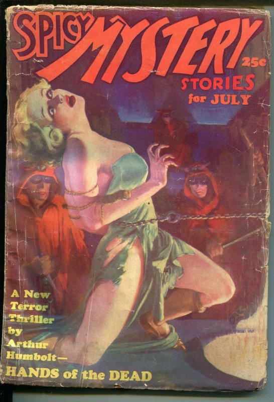 Spicy Mystery 7/1935-Trojan-hooded menace-bondage-lurid pulp thrills-rare-G-