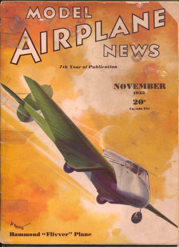 Model Airplane News 11/1935-Jay-futuristic plane cover-Josef Kotula-G