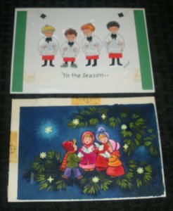 CHRISTMAS Tis the Season Carollers 2pcs 6.5x5 Greeting Card Art #289B 3752