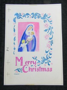 CHRISTMAS Baby Jesus w/ Angel & Pink Flower Border 6.25x9 Greeting Card Art #86