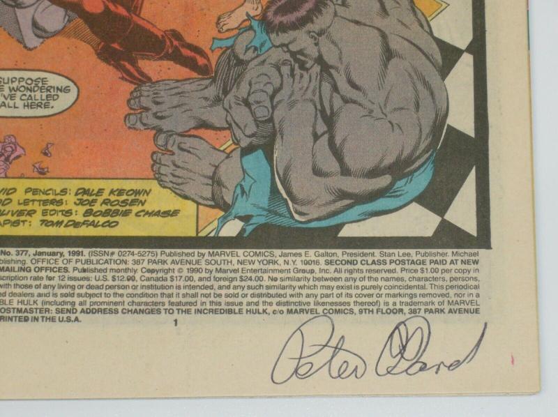 The Incredible Hulk #377 signed by Dale Keown and Peter David - Marvel comics