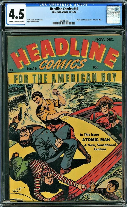 Headline Comics #16 (Prize Publications, 1945) KEY - 1st Atomic Man