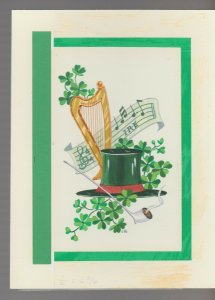 ST PADDYS Pipe Harp Music Hat & Clover 6.5x9 Greeting Card Art #SP7821