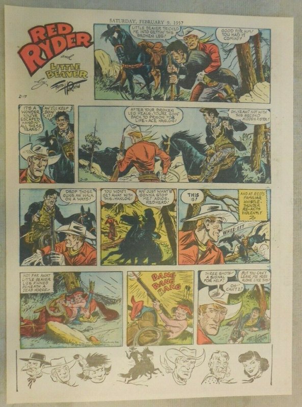 (52) Red Ryder Sunday Pages by Fred Harman from 1957 Most Tabloid Page Size!