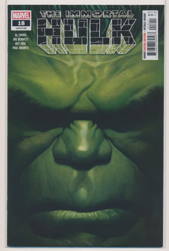 The IMMORTAL HULK #18, Alex Ross Cover, Marvel Comics 2019 NM