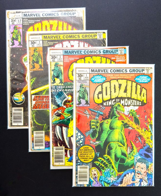 Godzilla #1,2,3 &12 (LOT 4 bks)  - [KEY] 1st App of Godzilla in Comics - GD