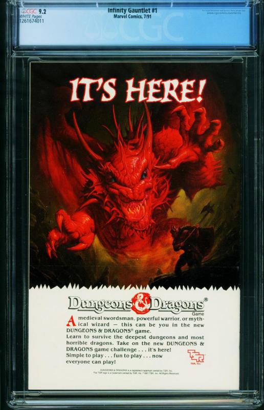 INFINITY GAUNTLET #1 CGC 9.2 THANOS COMIC BOOK 1991 GEORGE PEREZ  1261674011