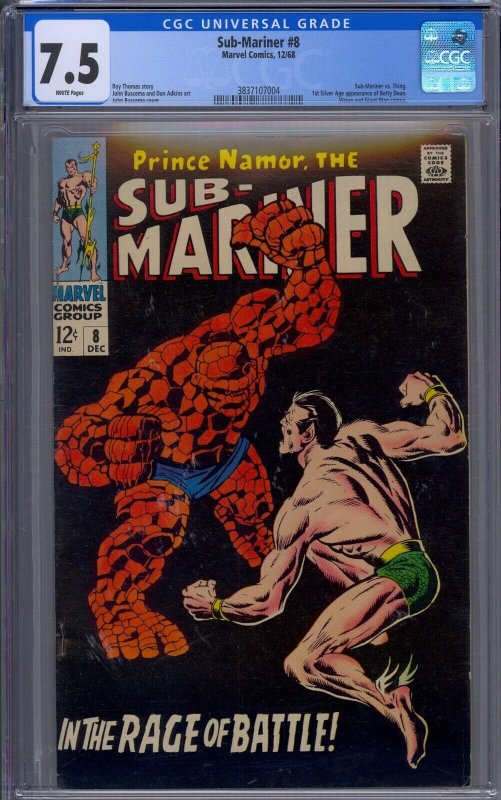 SUB-MARINER #8 CGC 7.5 VS THING 1ST SA BETTY DEAN VISION GIANT-MAN BUSCEMA WP