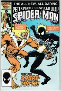 Spectacular Spider-Man #116 (1976) - 9.0 VF/NM *Sabretooth Gets Face Ripped Off*