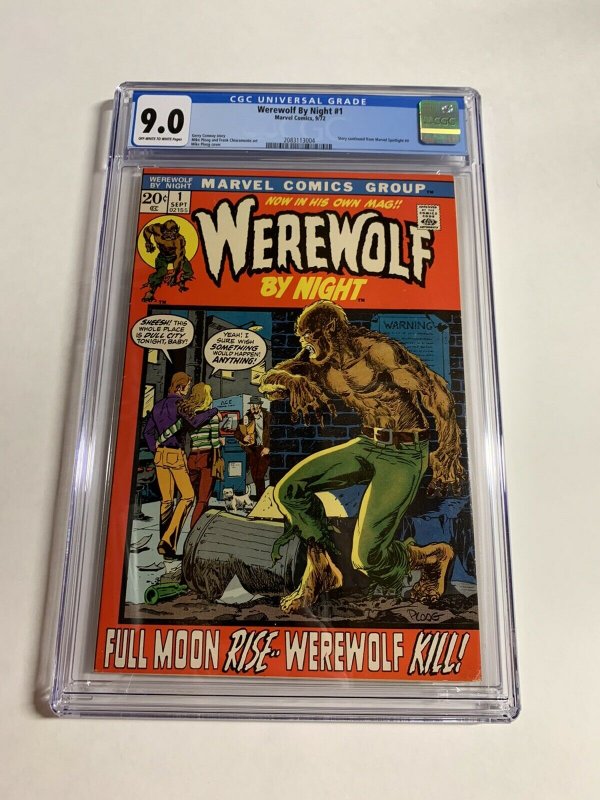 Werewolf By Night 1 Cgc 9.0 Ow/w Pages Marvel Bronze Age