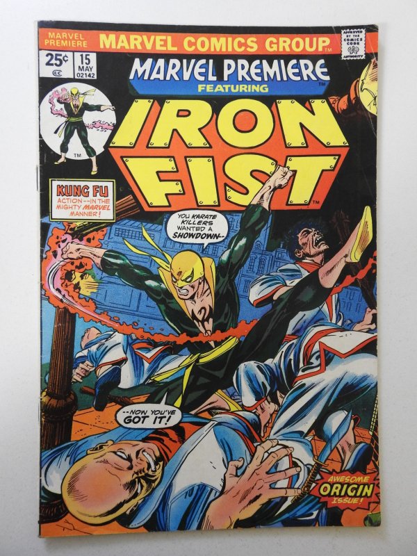 Marvel Premiere #15 (1974) VG- Condition MVS intact! 1st Iron Fist! 2 in tear bc
