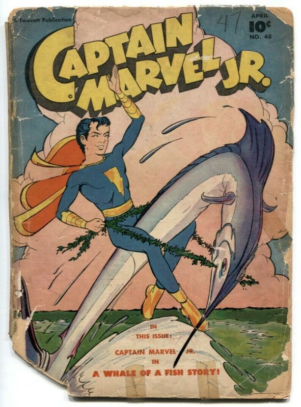 Captain Marvel Jr #48 1947- swordfish cover- low grade 