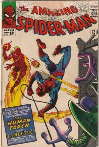 Amazing Spider-Man # 21 GD Marvel 1965 Stan Lee Steve Ditko 2nd App Beetle [L3]