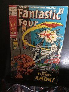 Fantastic Four #111  (1971) prequel thing hulk fight! Mid grade FN- Wow!