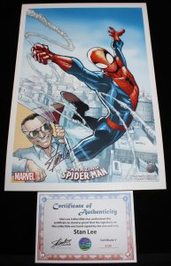 Amazing Spider-Man Print Signed By Stan Lee - COA #6150 Included