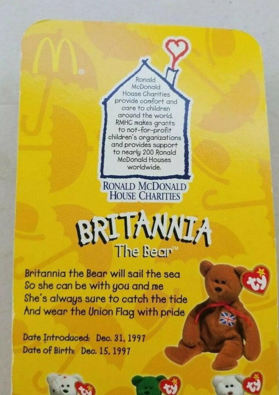 McDonald's Ty Beanie Baby Britannia The Bear 1997 OAKBROOK BOTH RARE ERRORS 