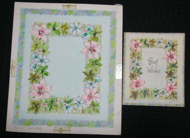 BEST WISHES Pink Blue & Purple Border 8.5x10 Greeting Card Art #B571 w/ 1 Card