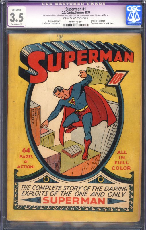 SUPERMAN #1 CGC 3.5 EP-1939-HOLY GRAIL COMIC BOOK-0976202001