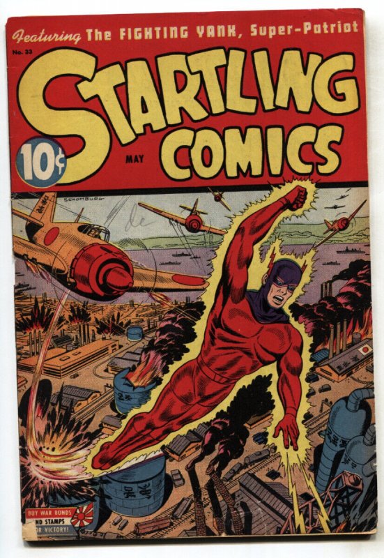 Startling Comics #33 comic book WWII cover 1945- Pyroman-Schomburg