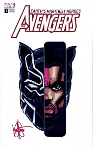 AVENGERS #1 BLACK PANTHER HAND-DRAWN SKETCH & SIGNED KEN HAESER W/COA NM.