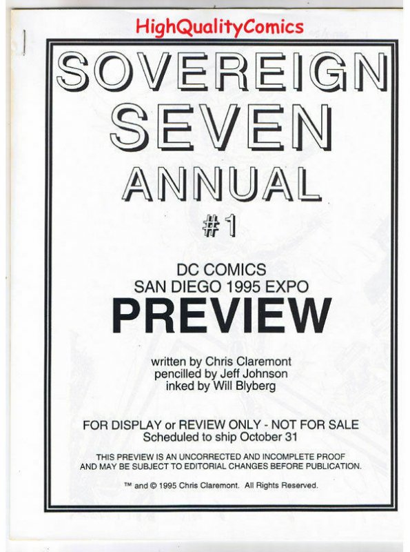 SOVEREIGN SEVEN ANNUAL #1 Black and White Promo,1995, VF/NM, Preview, more in