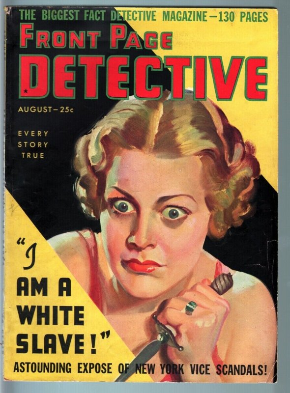 FRONT PAGE DETECTIVE PULP-AUG 1936 #1-MYSTERY-CRIME-VICE-DISMEMBERMENT-T VG/FN 