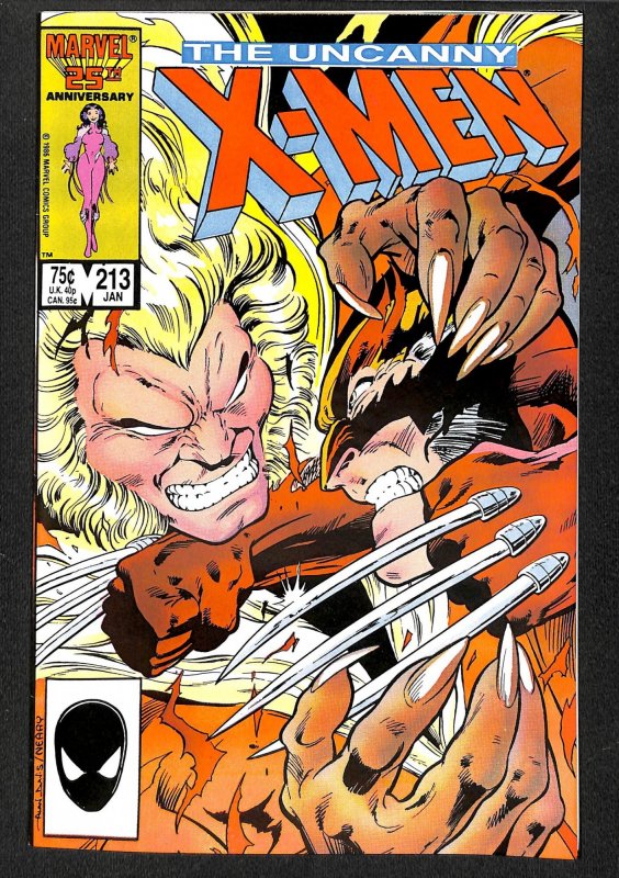 Uncanny X-Men #213 VF/NM 9.0 Sabertooth vs. Wolverine!