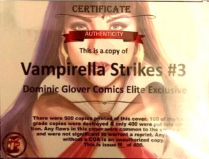 VAMPIRELLA STRIKES #3 DOMINIC GLOVER NYCC 2022 EXCLUSIVE VIRGIN VARIANT SET COA.