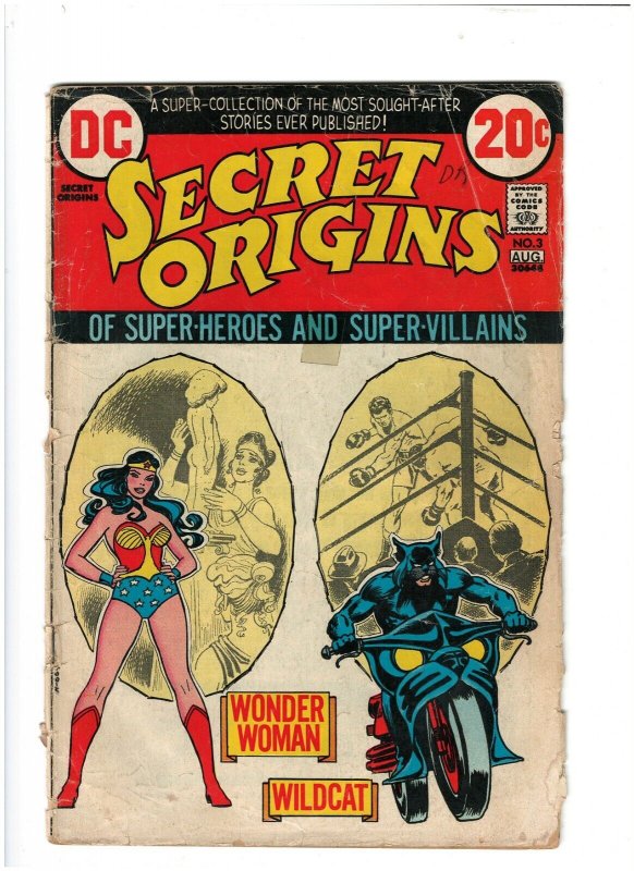 Secret Origins #3 Wonder Woman & Wildcat DC Comics 1973 FR 1.0 ROUGH SHAPE 
