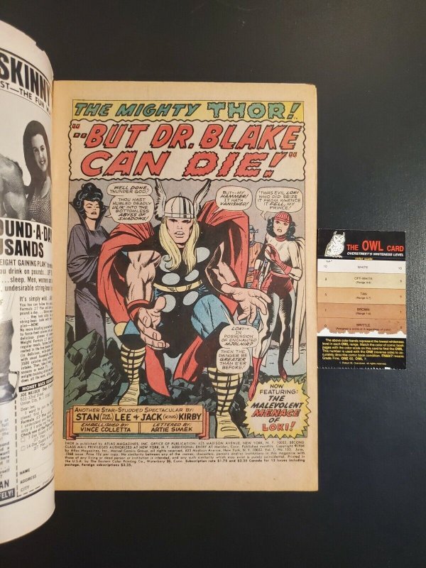 THOR #153 (1968) F- (5.5) JACK KIRBY STAN LEE But Dr. Blake Can Die! |