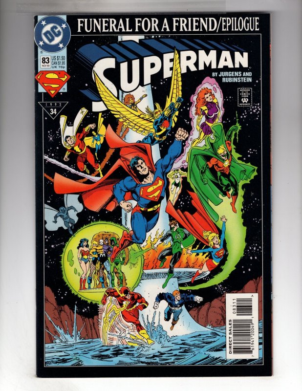 Superman #83 (1993) VF+ FUNERAL FOR A FRIEND/EPILOGUE / EBI#1