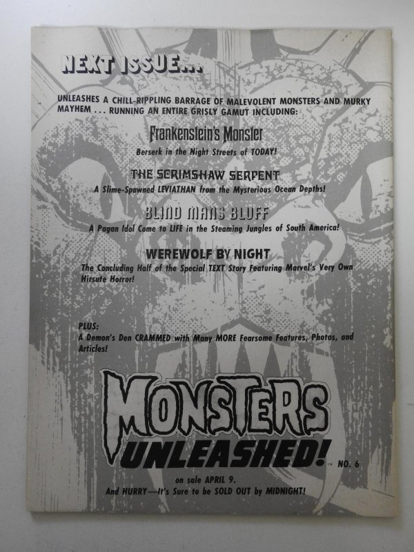 Monsters Unleashed! #5 (1974) Mark of The Man-Thing!  Beautiful Fine- Cond!!