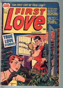 FIRST LOVE #17-1952-Romance TRIANGLE COVER ART-BOB POWELL STORY-G/VG-SPICY  G/VG