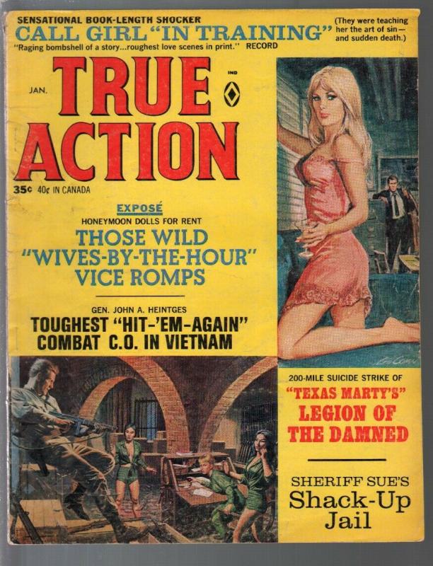 True Action 1/1968-Gil Cohen spicy blonde cover-war-crime--pulp thrills-vg