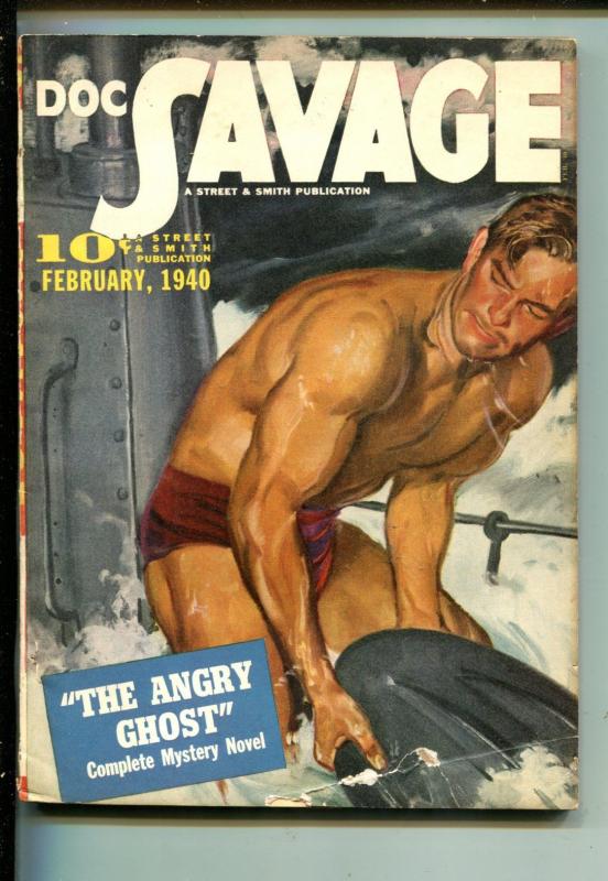 DOC SAVAGE 02/1940-STREET & SMITH-THE ANGRY GHOST-PULP THRILLS-fn/vf