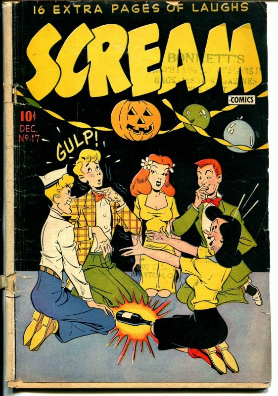 Scream #17 1947-Halloween cover-spin the bottle-man in drag-G