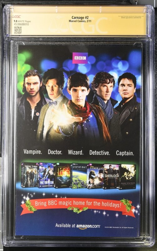 Carnage (2011) # 2 (CGC 9.8 SS) Signed Clayton Crain * Marvel Comics * Zeb Wells