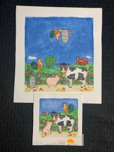 COUNTRY FRIENDS Cow with Chicken & Pig 2pcs 9x10 Greeting Card Art #5098