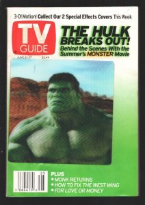 MAG: TV GUIDE-6/21/2003-Hulk 3-D motion cover #2-Lenticular cover-New Hampshi...