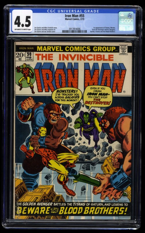 Iron Man #55 CGC VG+ 4.5 Off White to White 1st Appearance Thanos!