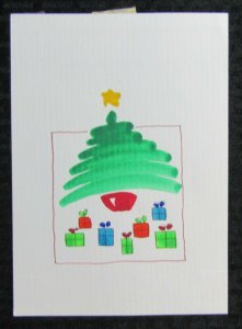 CHRISTMAS TREE with Gifts & Star 5.5x7.5 Greeting Card Art #FL209