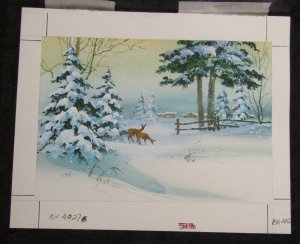 HOLIDAY SEASON Pair of Deer on Fenceline 8x6.5 Greeting Card Art #X4027