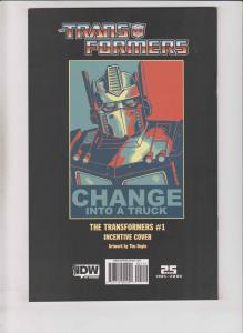 Transformers #1 VF/NM change into a truck 1:10 variant  obama campaign poster RI 