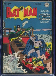 BATMAN #43- CGC-6.5, OW-W - Penguin vs Batman/Robin cover/story - Golden Age