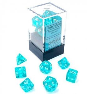 Chessex Mini 7 Die Dice Set Translucent Teal/White