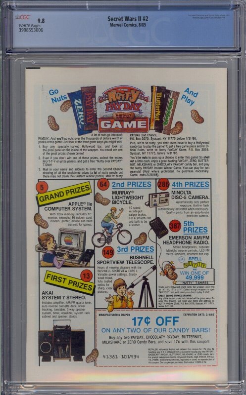 SECRET WARS II #2 CGC 9.8 WHITE PAGES