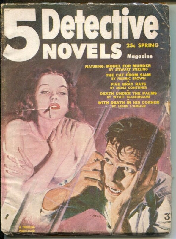 5 Detective Novels-Fall 1953-Thrilling-gun moll cover-Louis L'Amour-Fredric B...