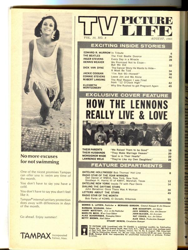 TV Picture Life-Edward R. Murrow-Lennon Sisters-Beatles-Aug-1965